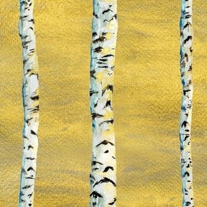 SMALL Paper White Birch Tree Forest - Woods Vertical Stripe Painted in Watercolor on Yellow Gold