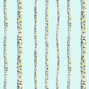 Paper White Birch Tree Forest - Woods Vertical Stripe Painted in Watercolor on Light Blue