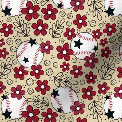 Medium Scale Team Spirit Baseball Floral in Arizona Diamondbacks Colors Red and Sand