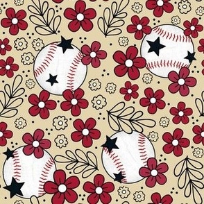 Medium Scale Team Spirit Baseball Floral in Arizona Diamondbacks Colors Red and Sand