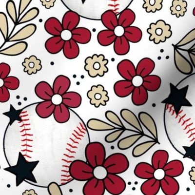 Large Scale Team Spirit Baseball Floral in Arizona Diamondbacks Colors Sand and Red