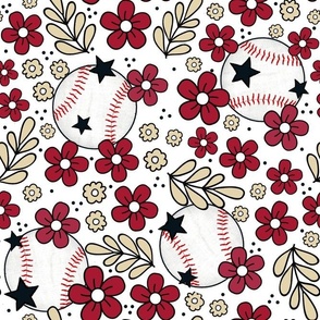 Large Scale Team Spirit Baseball Floral in Arizona Diamondbacks Colors Sand and Red