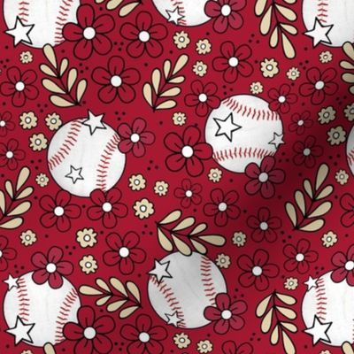 Medium Scale Team Spirit Baseball Floral in Arizona Diamondbacks Colors Sonoran Red and Sand - Copy