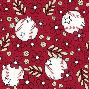 Large Scale Team Spirit Baseball Floral in Arizona Diamondbacks Colors Sonoran Red and Sand