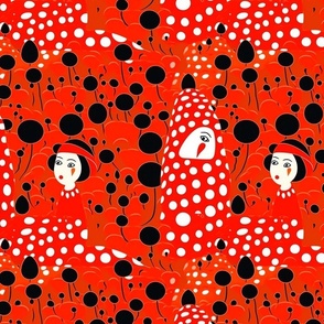 red queen of hearts in a surreal polka dot wonderland