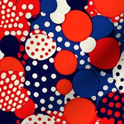 geometric polka dot red white and blue
