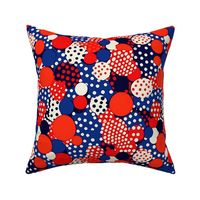 geometric polka dot red white and blue
