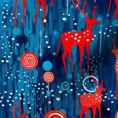 geometric reindeer in the blue forest inspired by hilma af klint
