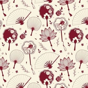 Asian Paper Fans in Burgundy and Ivory - Coordinate