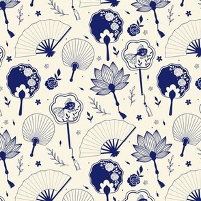 Asian Paper Fans in Cobalt Blue and Ivory - Coordinate