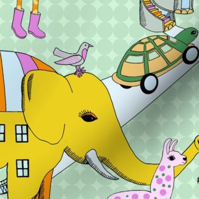 Surrealist Animal Parade - elephants, giraffe, llamas