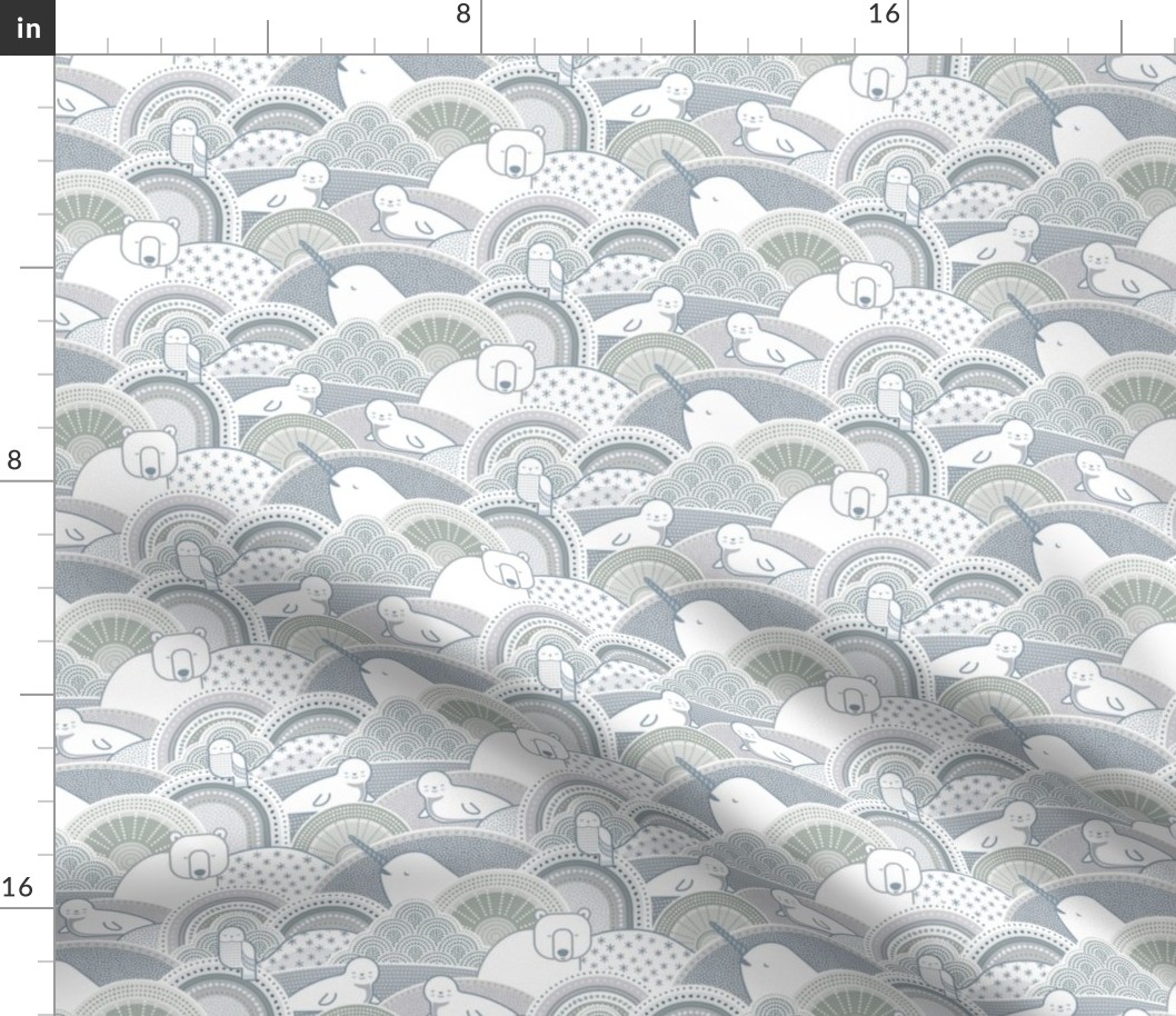 Winter Nap Time- Arctic Animals- Winter Sunshine- Polar Bear- Seal- Snow Owl- Narwal- Nursery Wallpaper- Kids Bedding- Gray- Grey- Neutral- Small