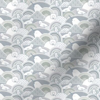 Winter Nap Time- Arctic Animals- Winter Sunshine- Polar Bear- Seal- Snow Owl- Narwal- Nursery Wallpaper- Kids Bedding- Gray- Grey- Neutral- sMini