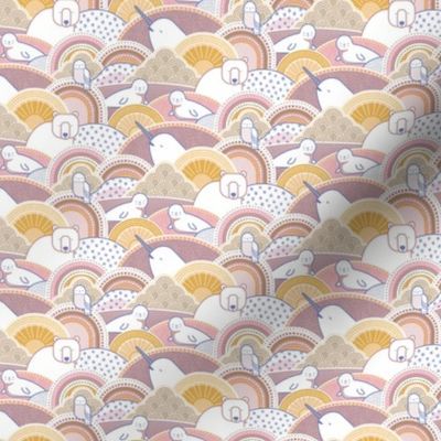 Winter Nap Time- Arctic Animals- Winter Sunshine- Polar Bear- Seal- Snow Owl- Narwal- Nursery Wallpaper- Kids Bedding- Mauve- Pink- Gold- Wallpaper sMini