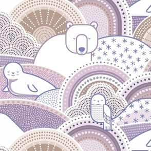 Winter Nap Time- Arctic Animals- Winter Sunshine- Polar Bear- Seal- Snow Owl- Narwhal- Nursery Wallpaper- Kids Bedding- Purple- Violet- Lavender Wallpaper Extra Large