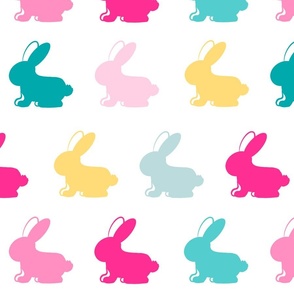 Pop Art Easter bunny rabbits, bright teal green, Easter yellow, hot fuchsia pink, magenta pink