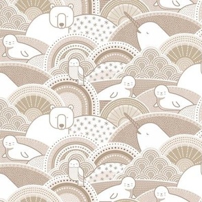 Winter Nap Time- Arctic Animals- Winter Sunshine- Polar Bear- Seal- Snow Owl- Narwal- Nursery Wallpaper- Kids Bedding- Soft Earth Tones- Beige- Taupe- Pastel Neutral- Small