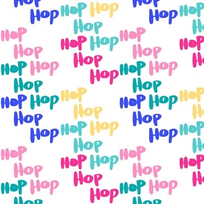Pop art written text  - hop hop hop - blue and candy pink, teal, yellow