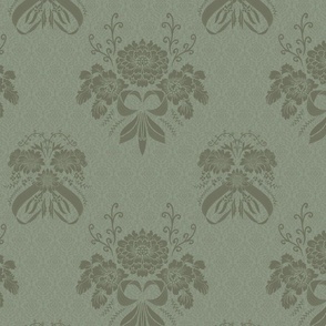 Sage green big scale florals in damask peony and daisy