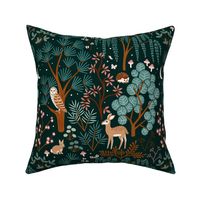 Woodland Night Life - Teal - Small Scale