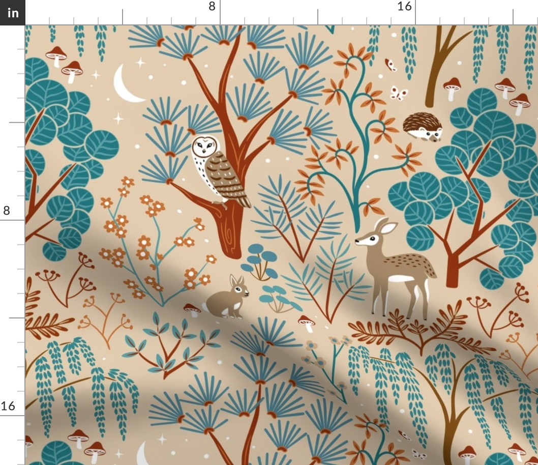 Woodland Night Life - Warm Beige - Medium Scale