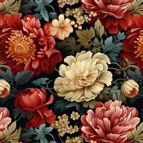 Opulent floral cream red green