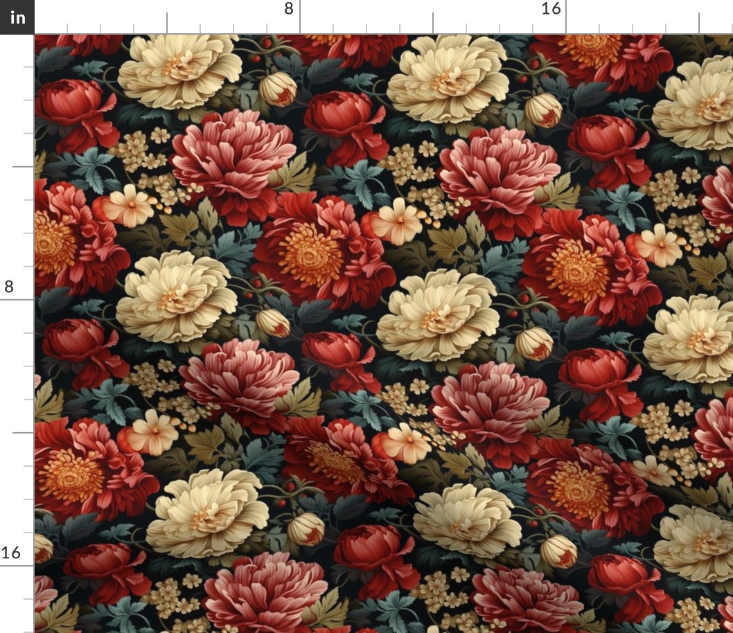 Opulent floral cream red green