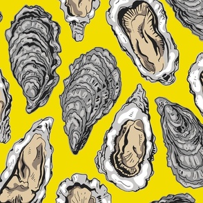 Oysters on yellow background