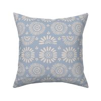 Bohemian floral design in ivory and subtle blue