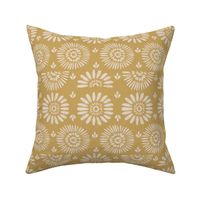 Bohemian floral design in ivory and mustard yellow
