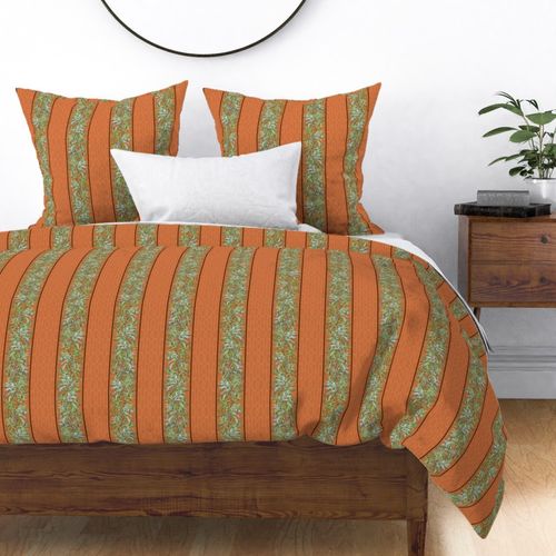 TRELLIS LEAF STRIPE - VINTAGE BUTTERFLIES COLLECTION (ORANGE)