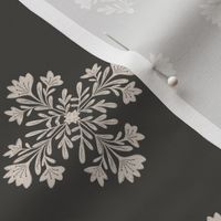 Damask Decorative blossoms in Desert Sand Brown and Midnight Black