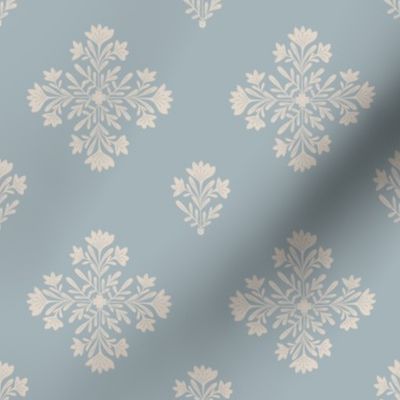 Damask Decorative blossoms in baby blue and Beige tones