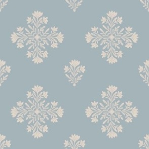 Damask Decorative blossoms in baby blue and Beige tones