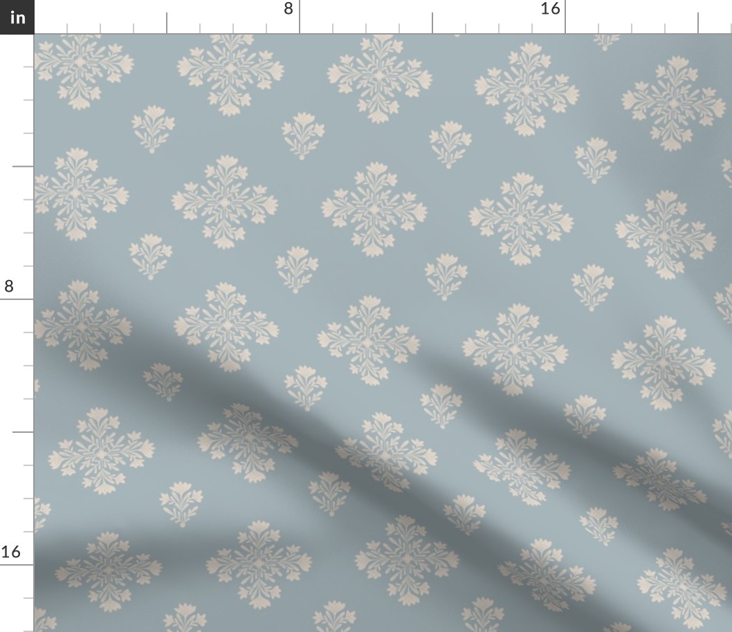 Damask Decorative blossoms in baby blue and Beige tones