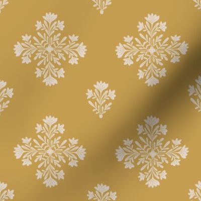 Damask Decorative blossoms in Desert Sand Brown and Mustard Yellow