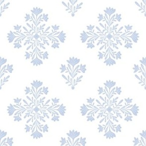 Damask Decorative blossoms in baby blue and snow white tones 
