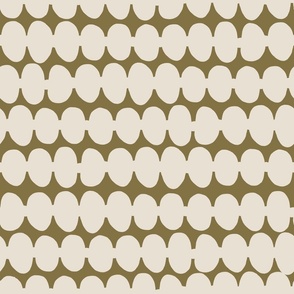 Hand-drawn, linked blobby circles in cream on an olive-mustard background