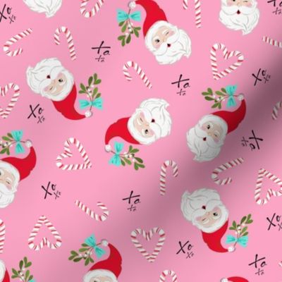 Cute Pink Winking Santa with Mistletoe 