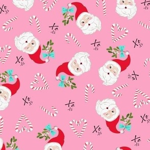 Cute Pink Winking Santa with Mistletoe 