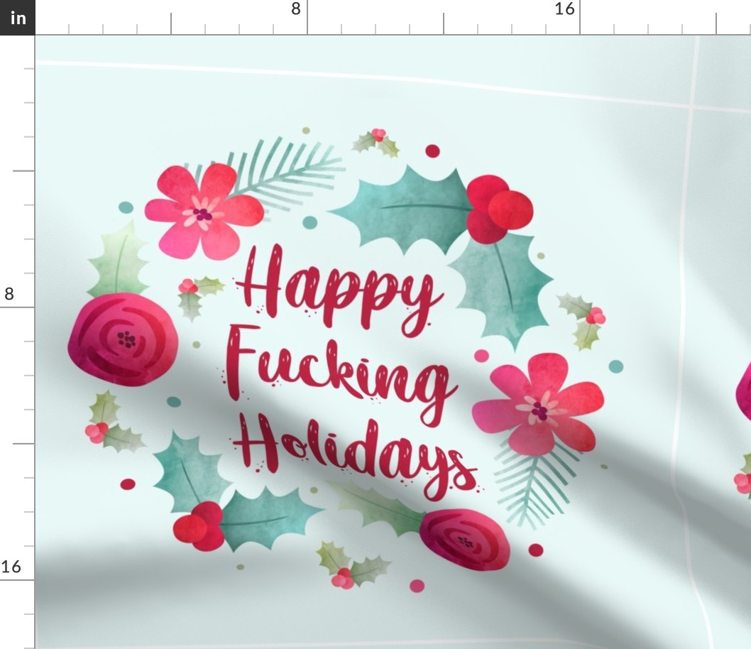 18x18 Panel Happy Fucking Holidays Sarcastic Christmas on Pale Mint for DIY Throw Pillow Cushion Cover Tote Bag