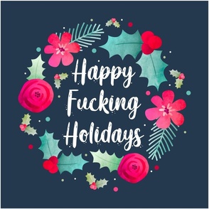 18x18 Panel Happy Fucking Holidays Sarcastic Christmas on Navy for DIY Throw Pillow Cushion Cover Tote Bag