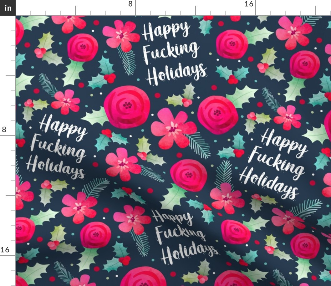 Large Scale Happy Fucking Holidays Sarcastic Sweary Christmas Humor on Navy