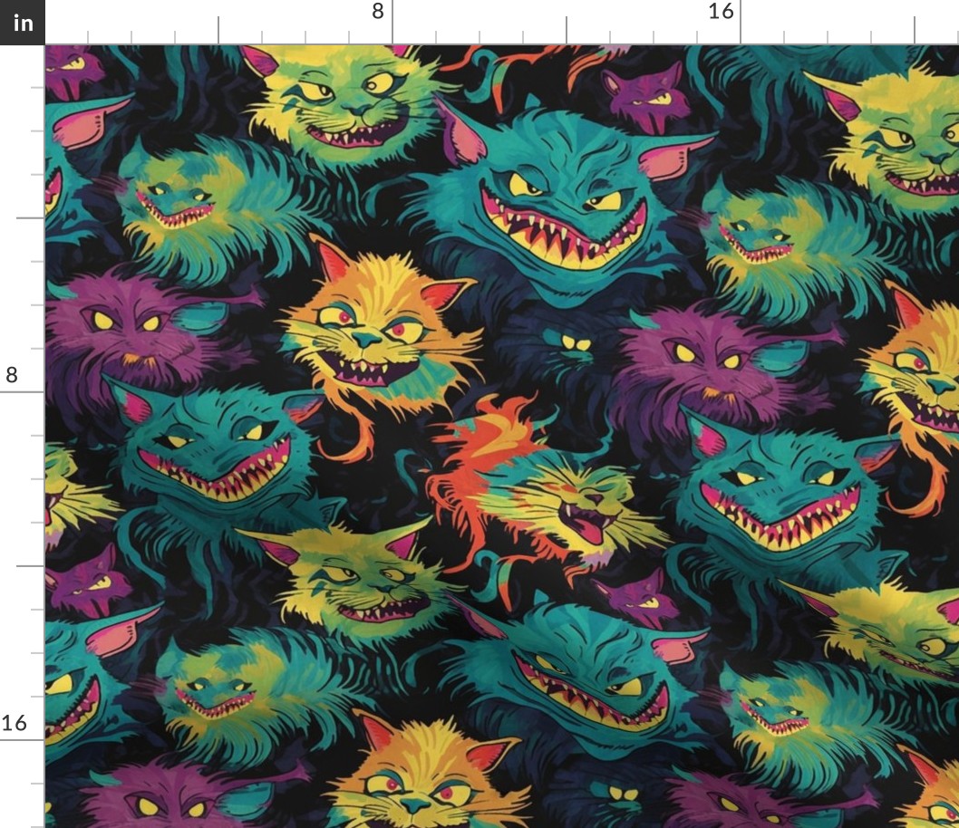 psychedelic madness of the cheshire cat inspired by toulouse lautrec 