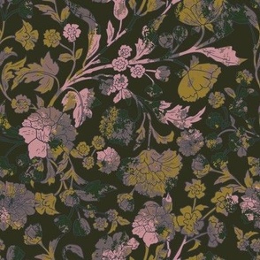 Historical Art nouveau Florals with Abstract colour tones of pink, yellow and black