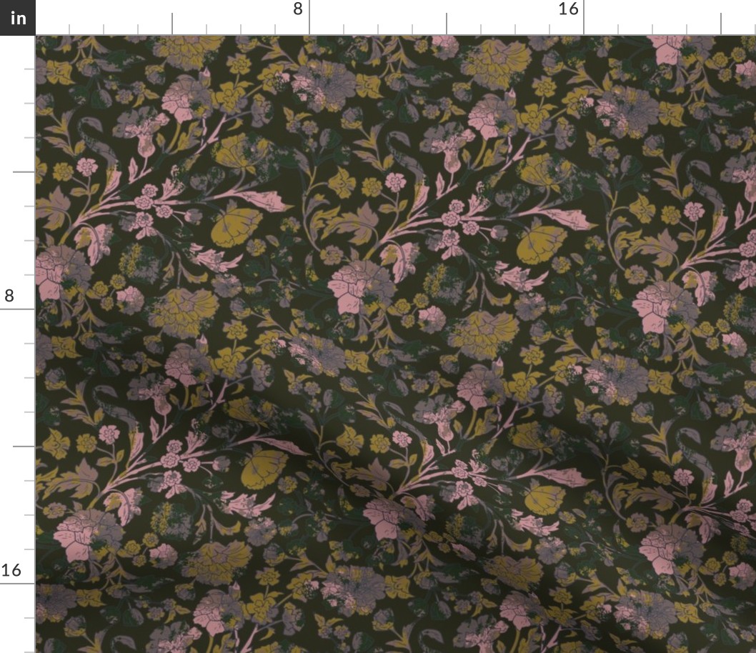 Historical Art nouveau Florals with Abstract colour tones of pink, yellow and black