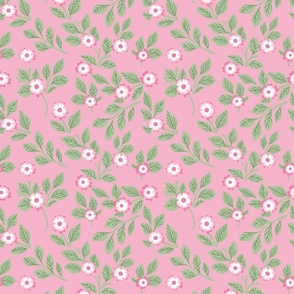 William Morris Pimpernel Flowers on Pink