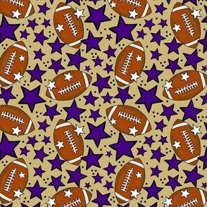 Small Scale Team Spirit Footballs and Stars in JMU James Madison University Colors Regal Purple and Gold