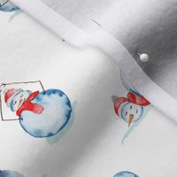 Watercolour hand drawn Dancing Snowmen - cute Snowman