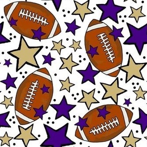 Medium Scale Team Spirit Footballs and Stars in JMU James Madison University Colors Regal Purple and Gold